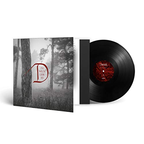 Vinyl record with forest-themed cover art, featuring a large red letter "D".