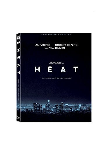 Blu-ray case for the film "Heat" with a city skyline image.