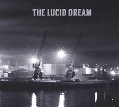 Black and white CD cover with industrial cranes at night.