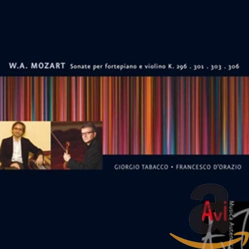 CD cover featuring musicians and colorful abstract lines, titled “Mozart.”