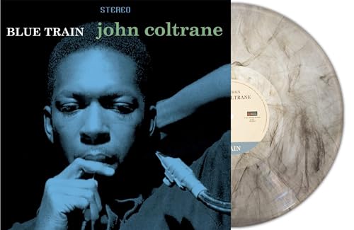 John Coltrane’s “Blue Train” vinyl record with grey marble effect.