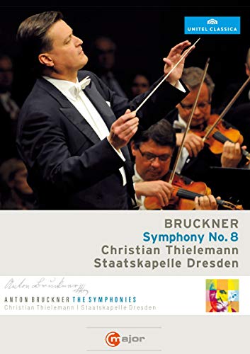 DVD cover for Bruckner's Symphony No. 8, featuring a conductor and orchestra.