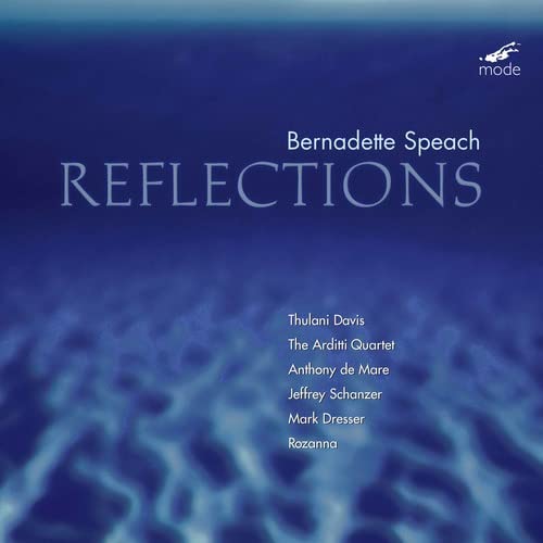 CD cover for “Reflections” by Bernadette Speach, blue and abstract.