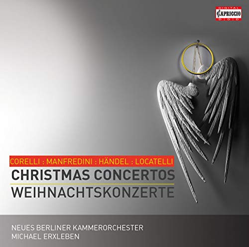 CD cover: angel wing, golden halo, composers’ names, “Christmas Concertos”.