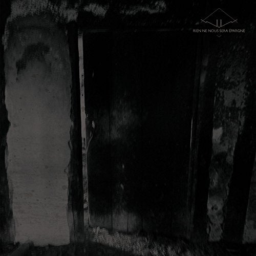 Dark, textured album cover with a doorway and text at the top.