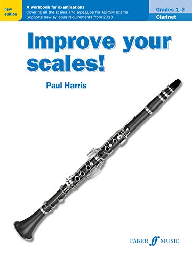 Clarinet scales workbook cover, grades 1-3, with a clarinet image.