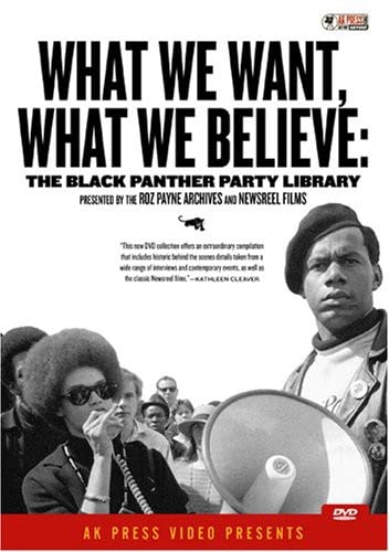 DVD cover featuring Black Panther Party members, including a woman with a megaphone.