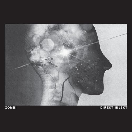 Black and white album cover with a profile and cosmic imagery.