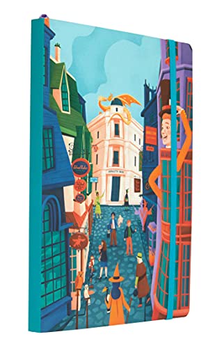 Harry Potter Diagon Alley notebook with illustrated street scene cover.
