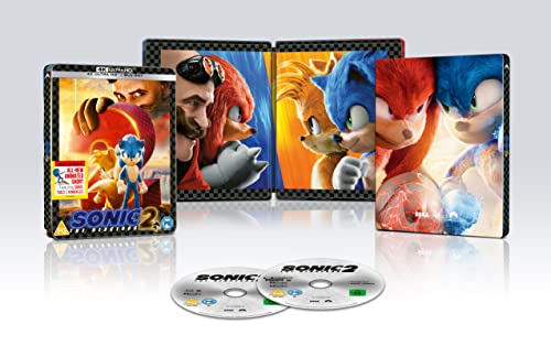 Steelbook Blu-ray of Sonic the Hedgehog 2 with Sonic, Tails, and Knuckles.