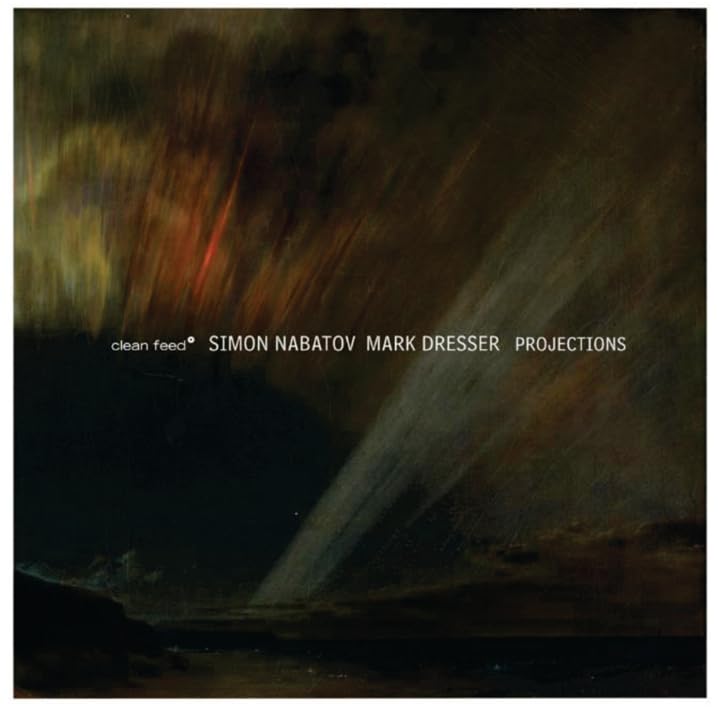 CD cover for "Projections" with abstract, dark orange and black painting.