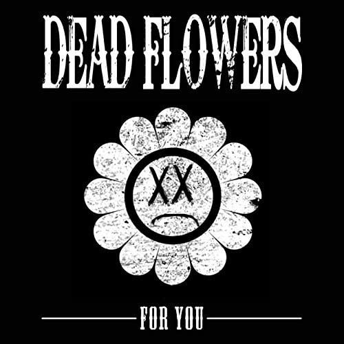 Black background with white distressed text and a sad flower graphic.