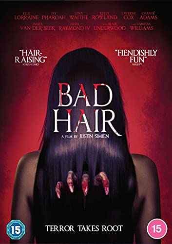 DVD cover for horror film "Bad Hair" featuring long, dark hair and hands.