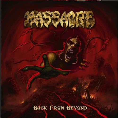 Album cover showing a monstrous creature reaching out over a ruined, fiery landscape.