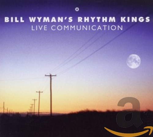 CD cover featuring text over a sunset landscape with utility poles and a moon.