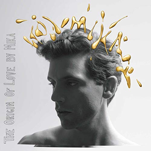 CD cover featuring a grayscale portrait of Mika with golden paint splashes.