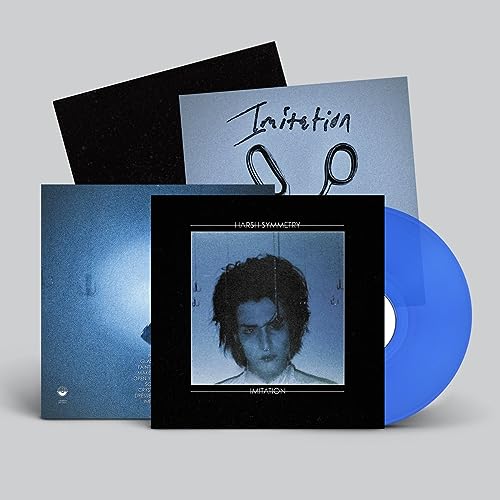 Vinyl record and album artwork for Harsh Symmetry’s “Imitation,” blue color scheme.