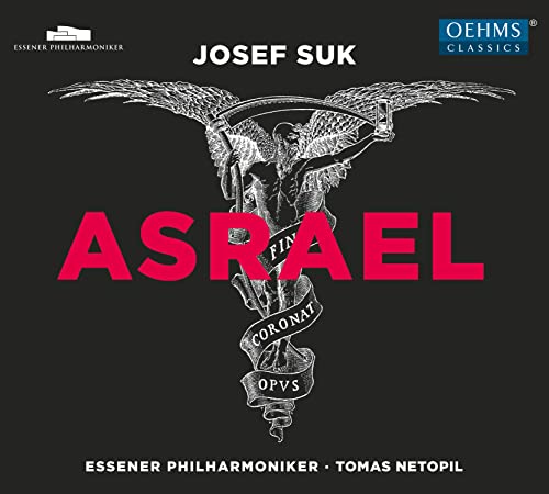 CD cover for Josef Suk’s “Asrael” featuring a detailed, dark sketch of an angel.