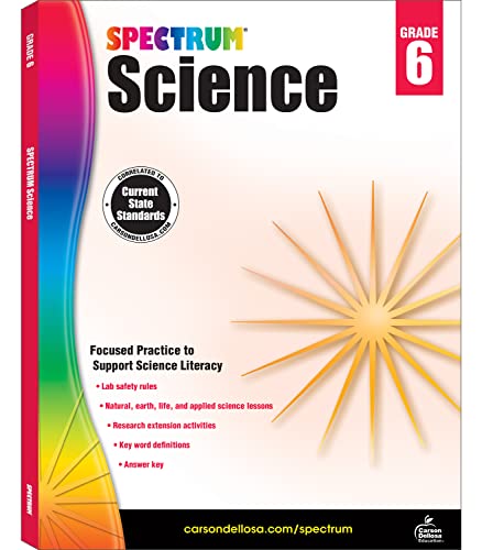 Spectrum Science Grade 6 textbook cover with colorful starburst design.