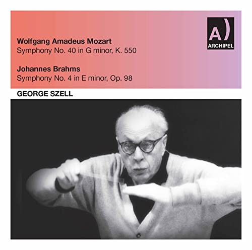 CD cover: Mozart & Brahms symphonies, conductor George Szell portrait.