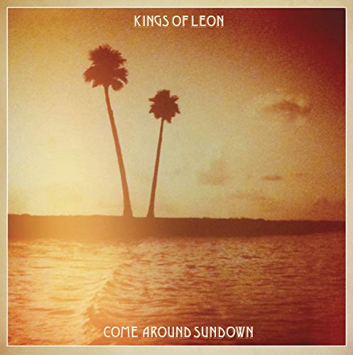 Kings of Leon album cover: palm trees at sunset over water.