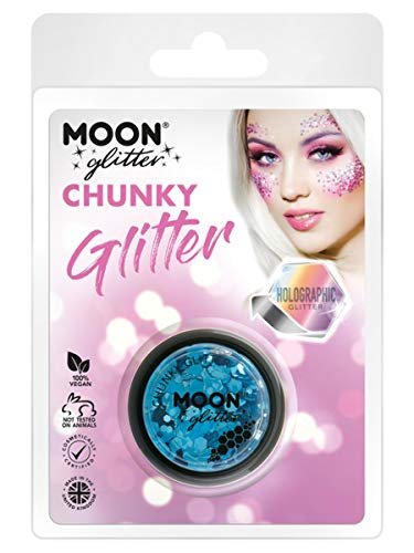 Smiffys Moon Glitter Holographic Chunky Glitter, Blue