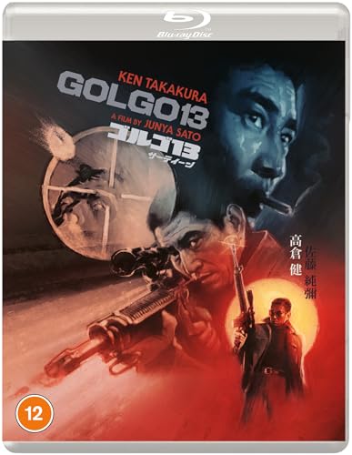 Blu-ray cover art for Golgo 13 featuring Ken Takakura with a sniper rifle.