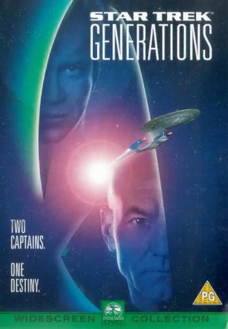 Star Trek Generations DVD cover featuring Kirk, Picard, and the Enterprise.