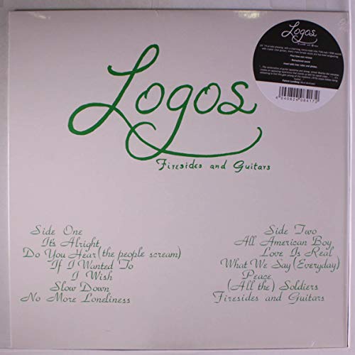 White vinyl record cover with green text, "Logos - Firesides and Guitars.