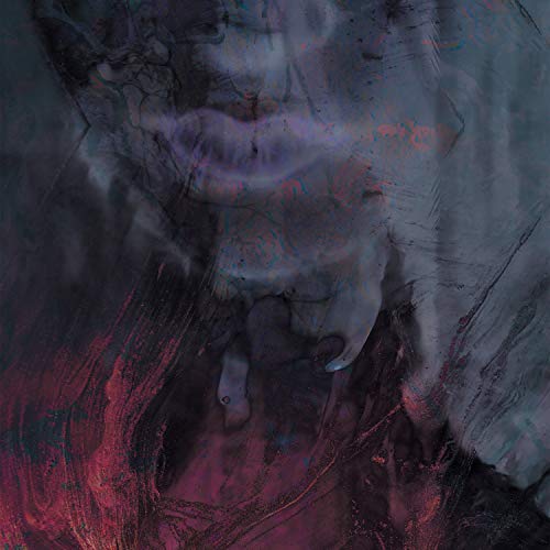 Abstract album cover with marbled purple, gray, and red textures.