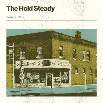 Album cover for The Hold Steady’s “Four on Ten” featuring a brick building.