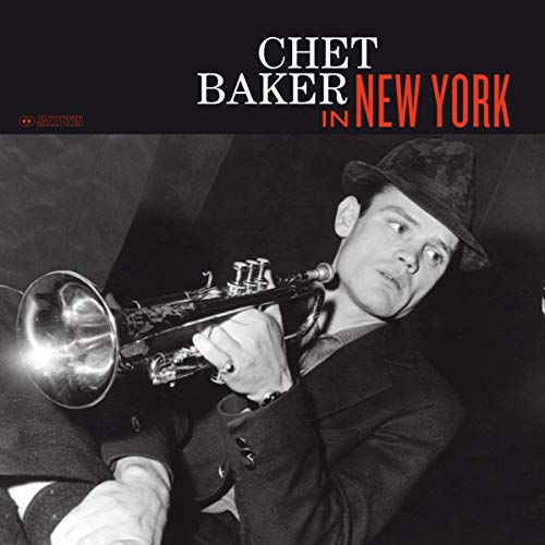 Chet Baker in a hat playing a trumpet, album cover image.