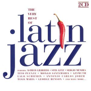 CD cover for “Latin Jazz” featuring red text, a chili pepper, and artist names.
