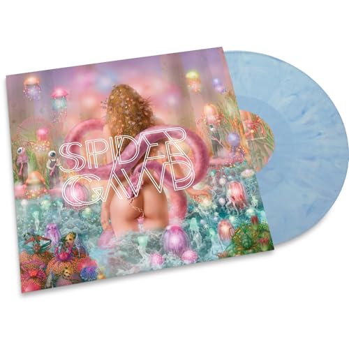 Vinyl record with colorful, surreal album art featuring a figure and jellyfish.