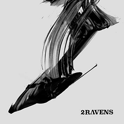 Abstract black and white brushstrokes forming the shape of two ravens.