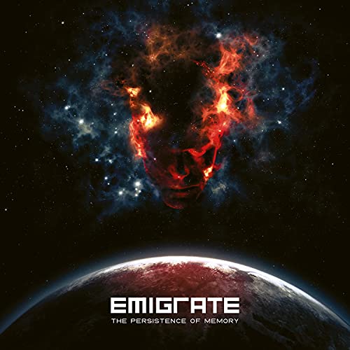 Album cover: fiery face in space with a planet below.