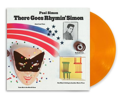 Paul Simon album cover with a mask and an opaque orange vinyl record.