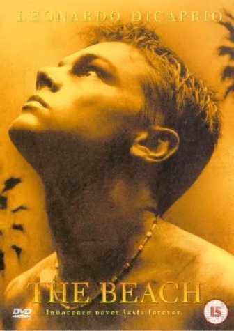 DVD cover of The Beach featuring a close-up of Leonardo DiCaprio looking upward.
