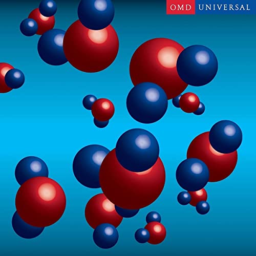 Album cover for OMD Universal featuring floating red and blue spheres.