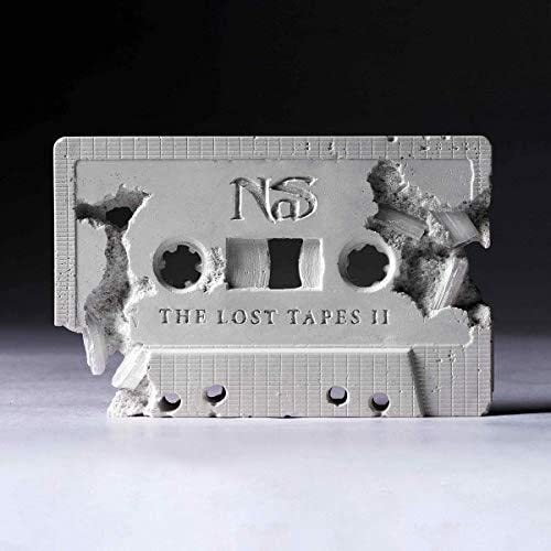 Gray, broken cassette tape with "Nas - The Lost Tapes 2" text.