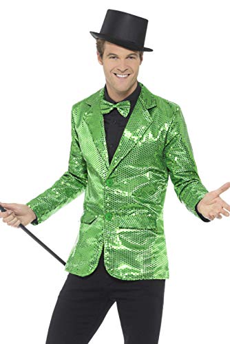 Smiffys 43134M Sequin Men's Jacket, Green, M - Size 38"-40"