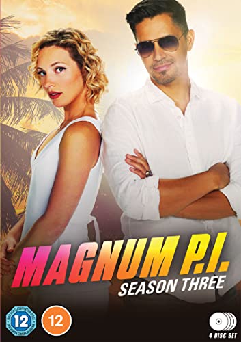 Magnum P.I. Season Three DVD cover featuring Tom Selleck and a blonde woman.