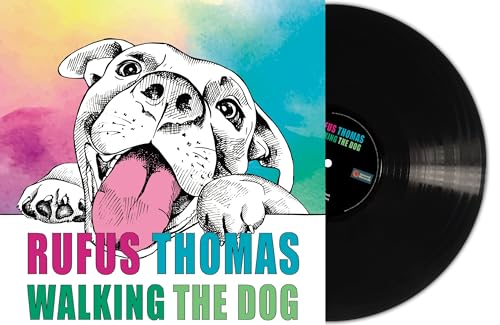 Vinyl record with cover art of a bulldog and text "Rufus Thomas".
