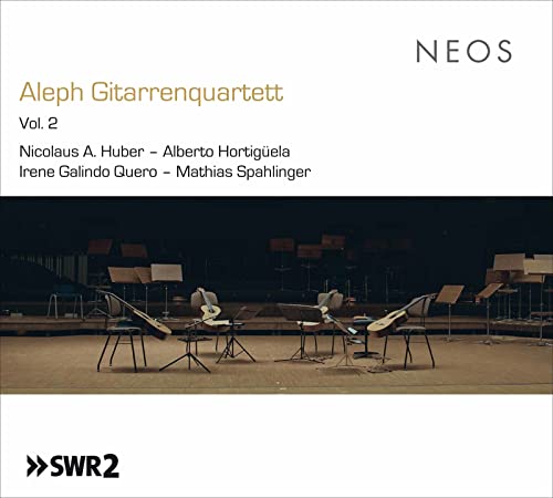 CD cover for Aleph Guitar Quartet Vol. 2, featuring musicians onstage.
