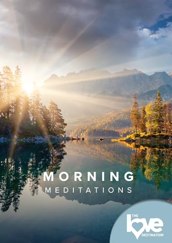 Lake and mountains at sunrise with text āMorning Meditationsā and logo.