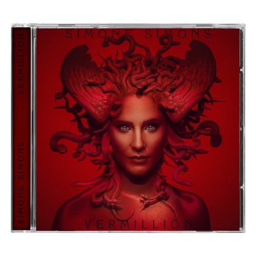 Simone Simons "Vermillion" CD cover, woman with red hair and horns.