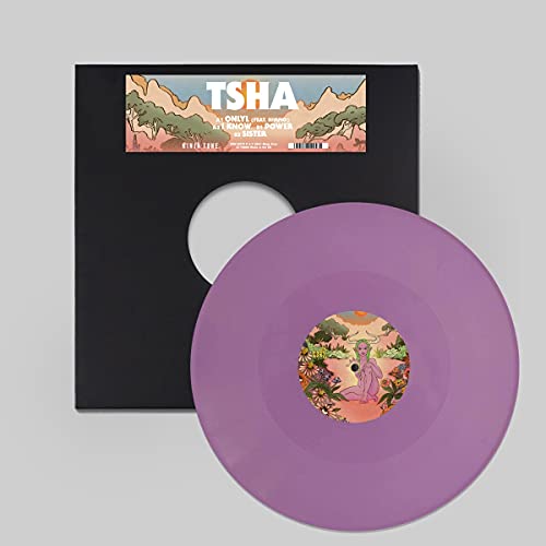 Purple vinyl record with colorful label art and black sleeve.