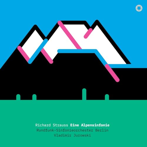 Vinyl album cover: abstract mountains in black, white, pink, and blue.