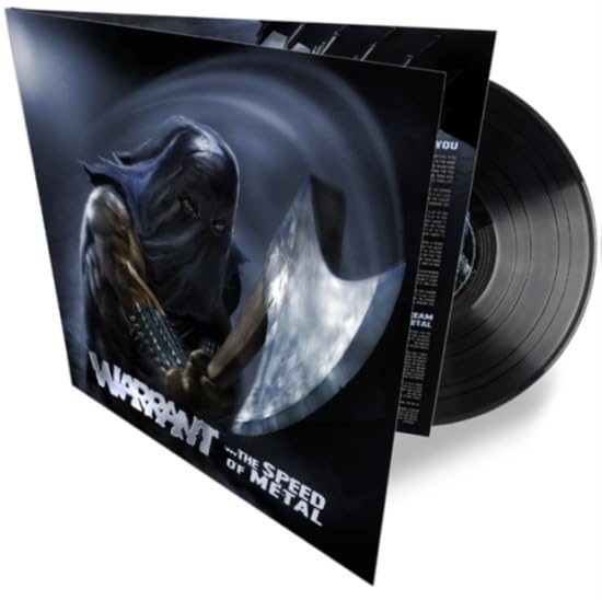 Warrant's "The Speed Of Metal" vinyl record with a dark, swirling cover.