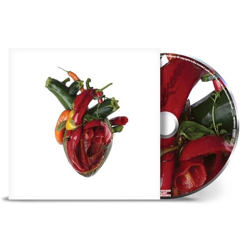 CD case displaying a heart-shaped arrangement of colorful chili peppers.